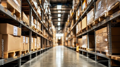 Wallpaper Mural Warehouse Interior with Rows of Cardboard Boxes on Shelving. Torontodigital.ca
