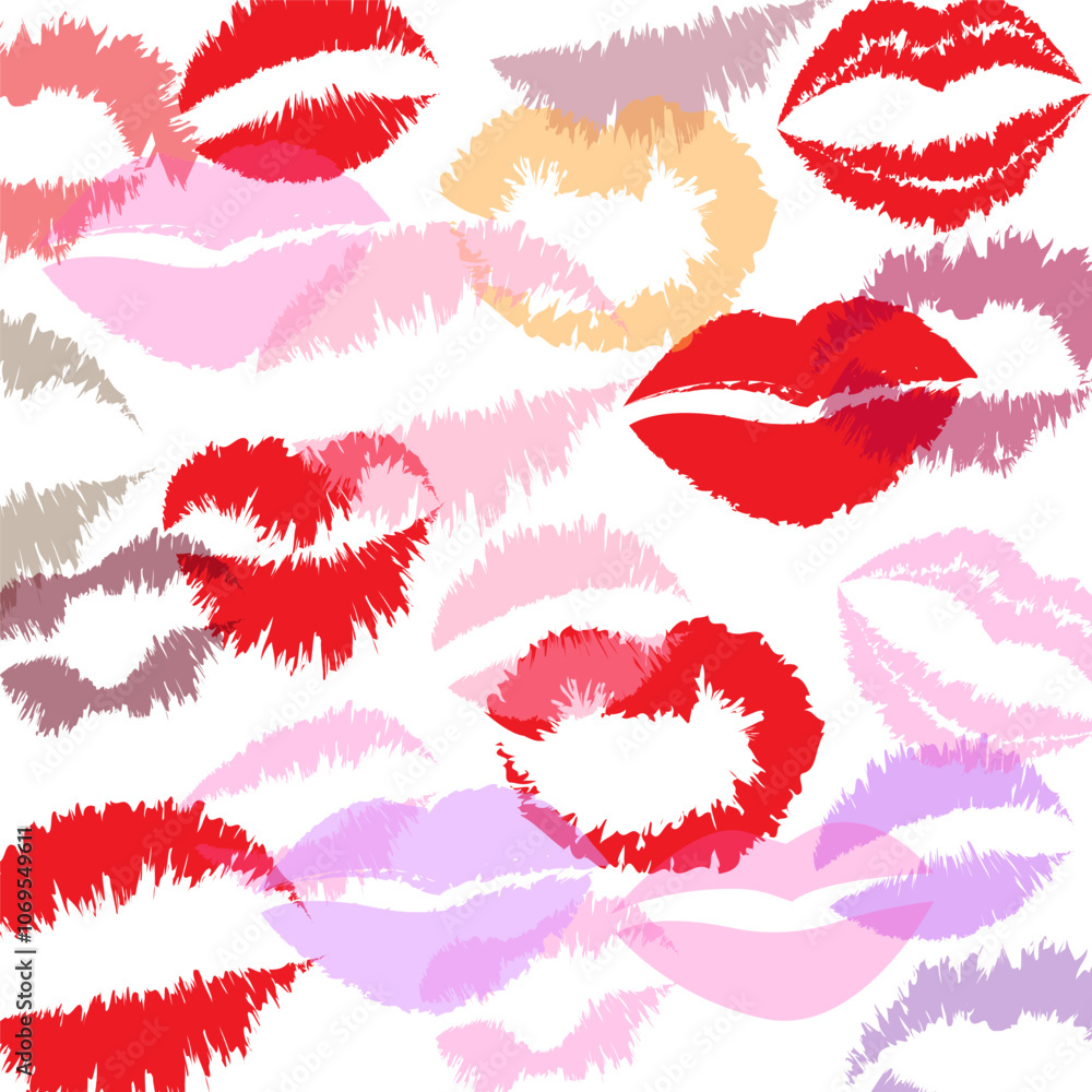 Lip prints pattern. Colorful kisses. Romantic symbol collection. Vector background. Lip prints pattern. Colorful kisses. Romantic symbol collection. Vector background.