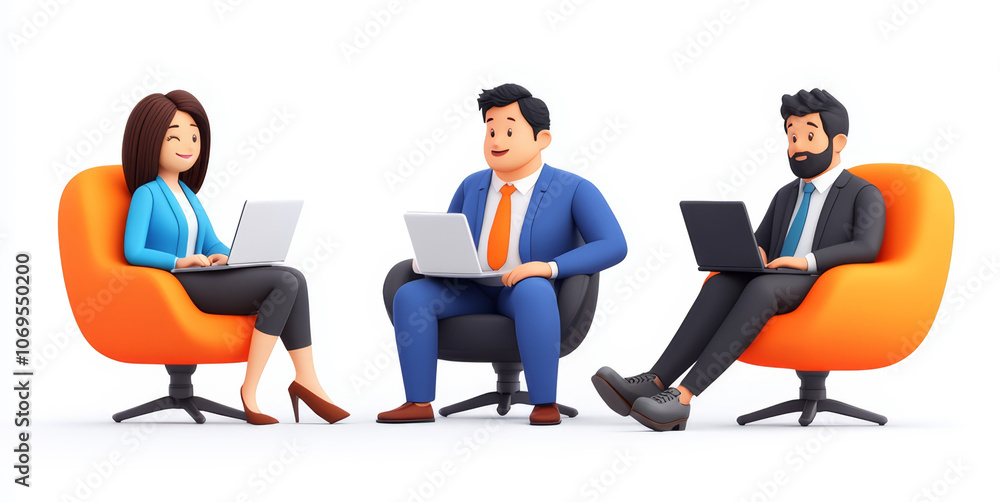 diverse group of professionals working on laptops in modern chairs, showcasing collaboration and productivity in vibrant office setting diverse group of professionals working on laptops in modern chairs, showcasing collaboration and productivity in vibrant office setting