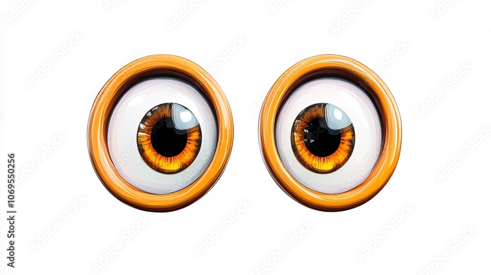 A pair of cartoon eyes with orange pupils and white sclera, isolated on a white background. Generative ai A pair of cartoon eyes with orange pupils and white sclera, isolated on a white background. Generative ai