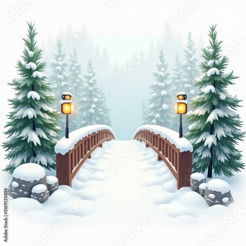 Wallpaper Mural Winter landscape with snow-covered bridge, trees, lanterns, serene and picturesque scene. Generative, AI,

 Torontodigital.ca