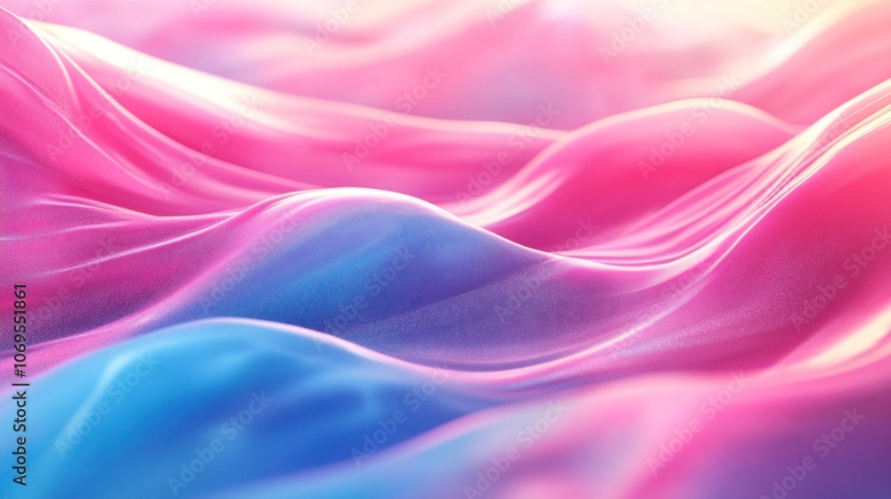 Fototapeta premium A blue and pink fabric with a wave pattern. The blue is the dominant color. The pink is in the background