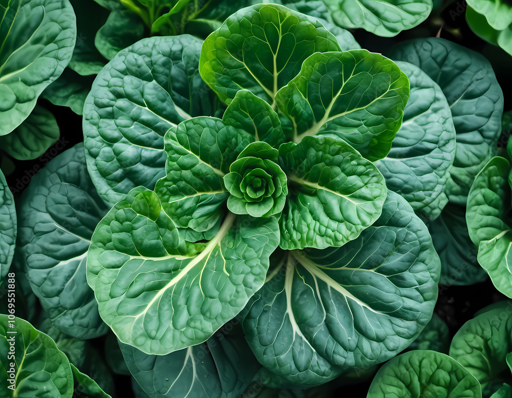 Fototapeta premium Close Up Detail of Tatsoi Plant from the Top View