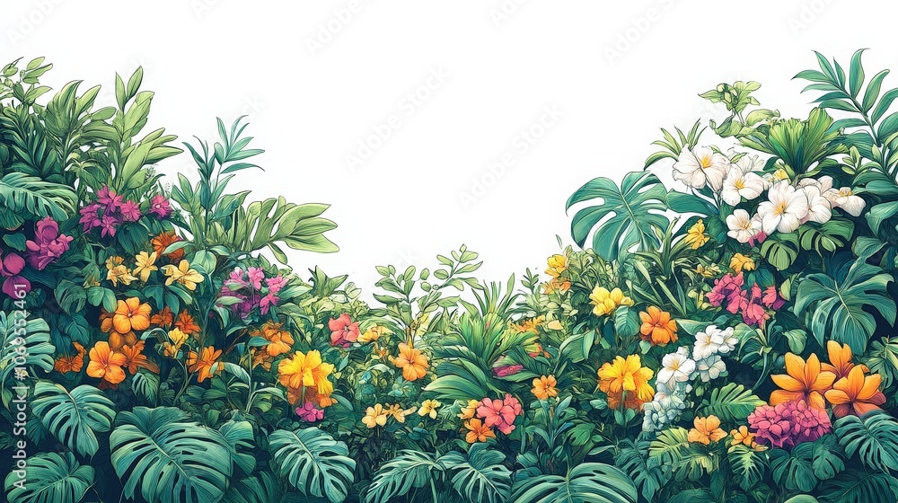 Vibrant Tropical Garden with Colorful Flowers Vibrant Tropical Garden with Colorful Flowers