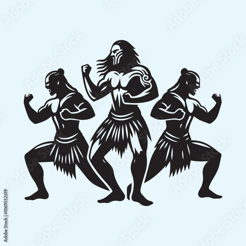 Maori Haka Dance vector, Maori Haka Dance  silhouette vector icon black and white