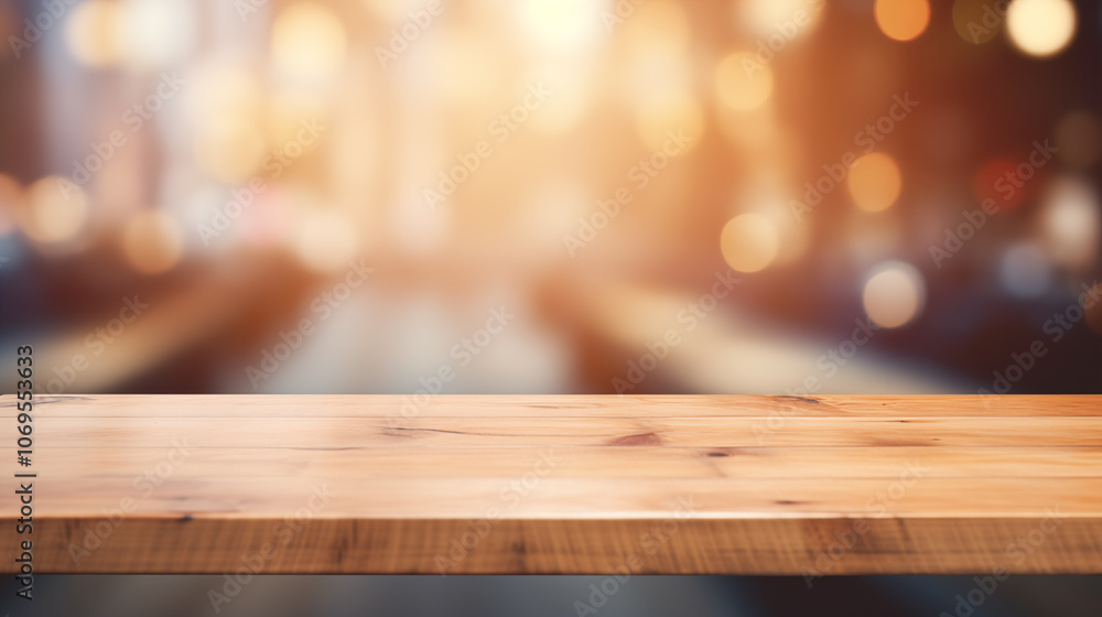 A wooden table top in front of a blurry city street A wooden table top in front of a blurry city street
