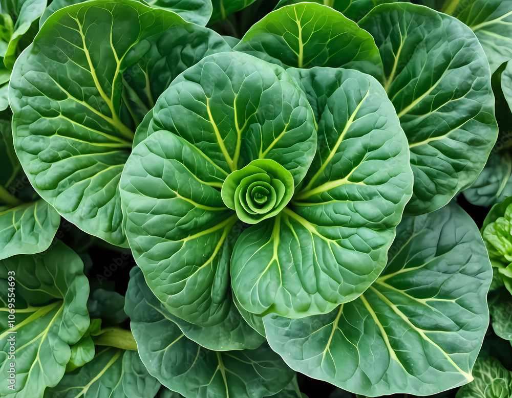 Obraz premium Close Up Detail of Tatsoi Plant from the Top View