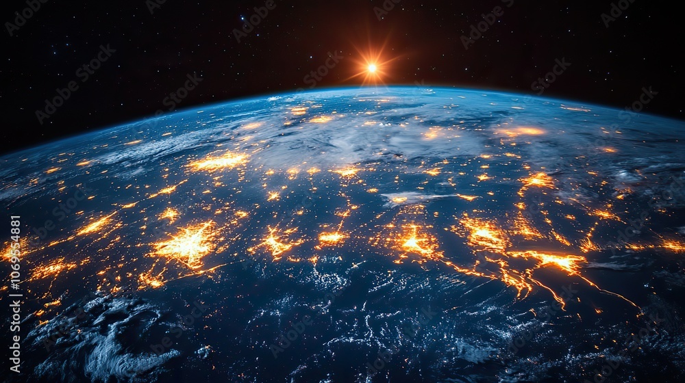 Obraz premium A network of satellites and telecommunications surrounds Earth, demonstrating advanced global communication technology.