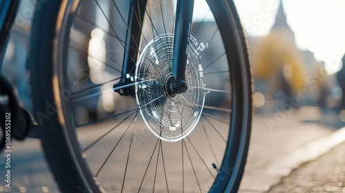 Closeup of a Bicycle Wheel with City Map Design photo