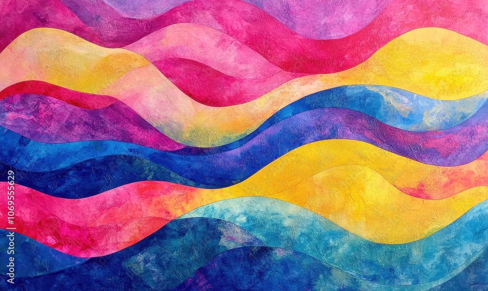 Colorful abstract waves of pink, blue, and yellow with fluid texture in a vibrant background Colorful abstract waves of pink, blue, and yellow with fluid texture in a vibrant background