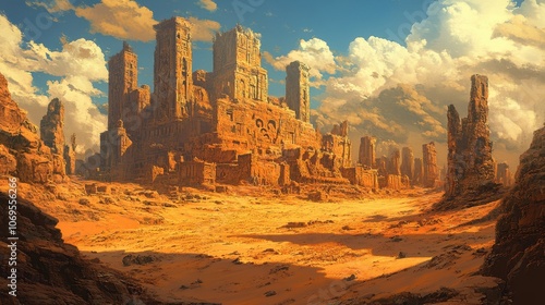 Ruined Ancient City in a Desolate Desert Landscape