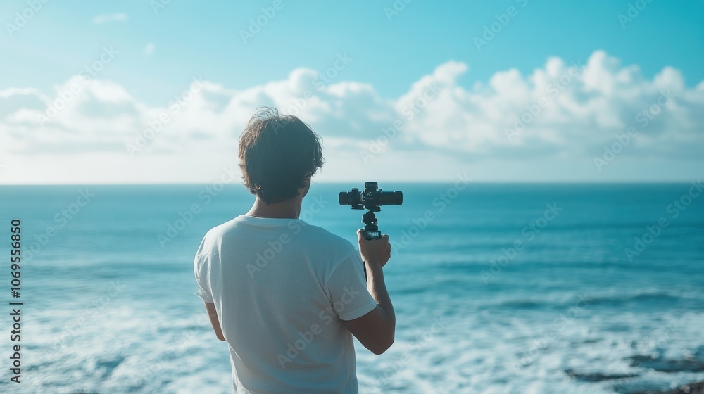 Obraz premium Man filming the Ocean