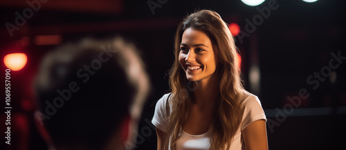  Woman Smiling in a Relaxed Evening Setting 