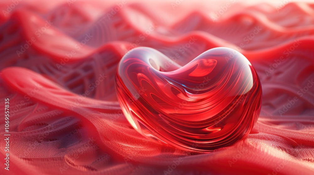 Red Glass Heart on a Red Background Red Glass Heart on a Red Background