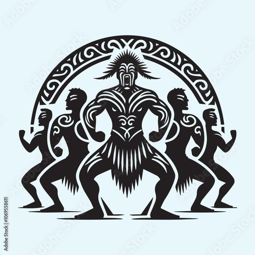 Maori Haka Dance vector, Maori Haka Dance  silhouette vector icon black and white