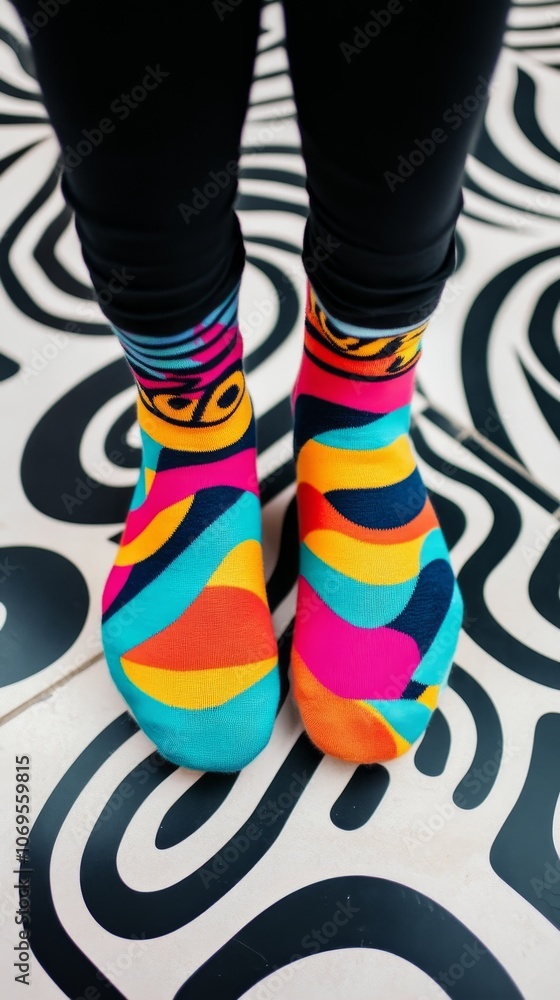 Colorful Neon Socks with Fun Patterns on Feet Colorful Neon Socks with Fun Patterns on Feet