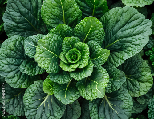 Close Up Detail of Tatsoi Plant from the Top View