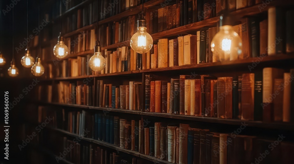 close-up of an organized library shelf filled with diverse books, warm wood tones, and cozy lighting creating an inviting intellectual atmosphere close-up of an organized library shelf filled with diverse books, warm wood tones, and cozy lighting creating an inviting intellectual atmosphere