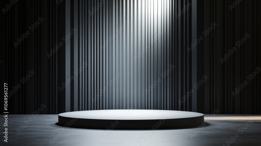 Circular Platform with Spotlight and Vertical Striped Background Circular Platform with Spotlight and Vertical Striped Background