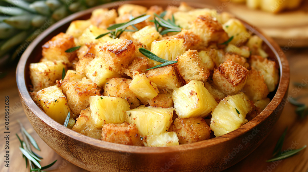 Pineapple stuffing with hints of cinnamon, perfect for a tropical Thanksgiving twist. Pineapple stuffing with hints of cinnamon, perfect for a tropical Thanksgiving twist.