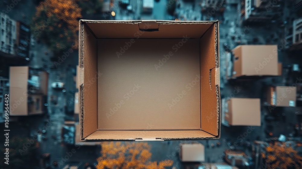 A top view displays an empty paper box with a transparent window, ready for various contents. A top view displays an empty paper box with a transparent window, ready for various contents.