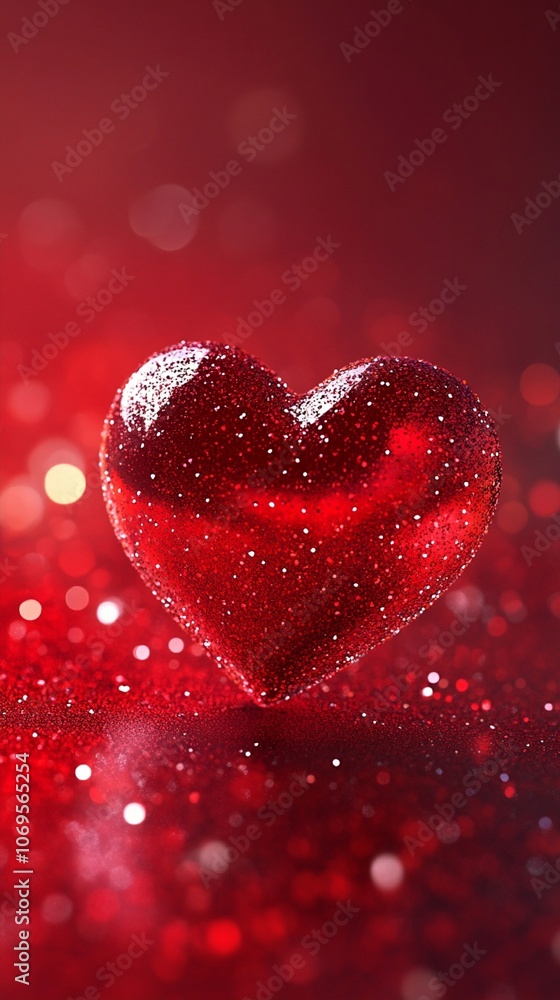 Sparkling red heart-shaped ornament on glittery surface with bokeh background, symbolizing love and romance for Valentine's Day or festive celebrations. Sparkling red heart-shaped ornament on glittery surface with bokeh background, symbolizing love and romance for Valentine's Day or festive celebrations.