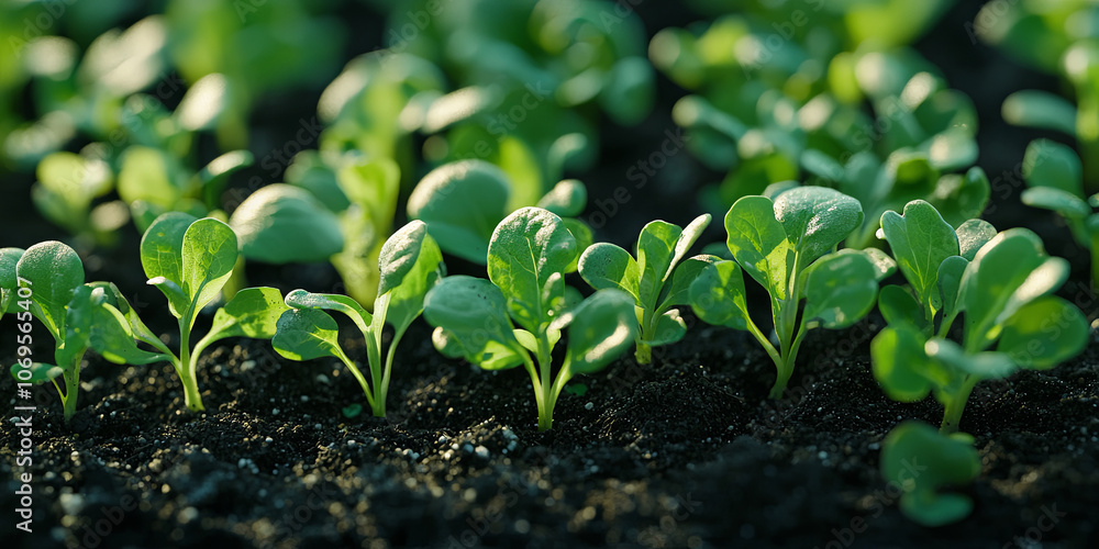The seedlings grow from the soil, generative AI The seedlings grow from the soil, generative AI