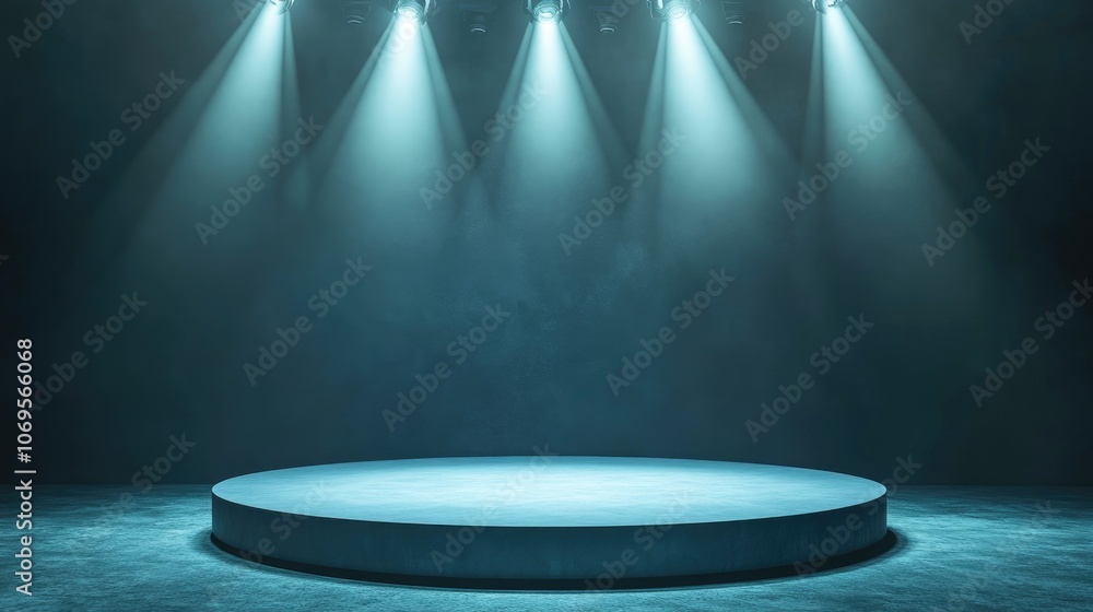 A Circular Platform Illuminated by Spotlights in a Dark Environment A Circular Platform Illuminated by Spotlights in a Dark Environment