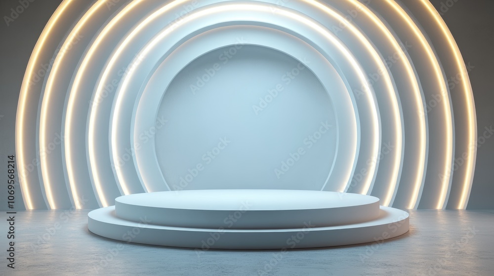 Obraz premium White Circular Platform with Illuminated Arched Background
