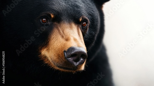 Close-up of a black bear with dark fur and bright eyes, captured in its natural habitat, conveying wilderness and strength. photo