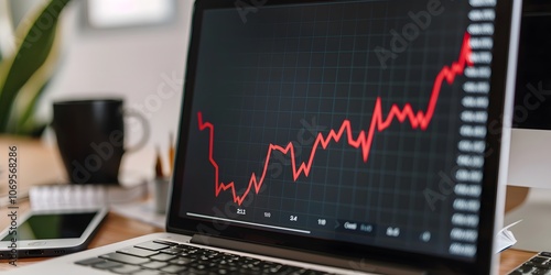 Close-up of a digital screen showing a downward-trending graph. Trade deficit,economic decline,financialcrisis,negative,drop,crisis,issue, challenge, risk,loss, failure, uncertainty, instability,AI