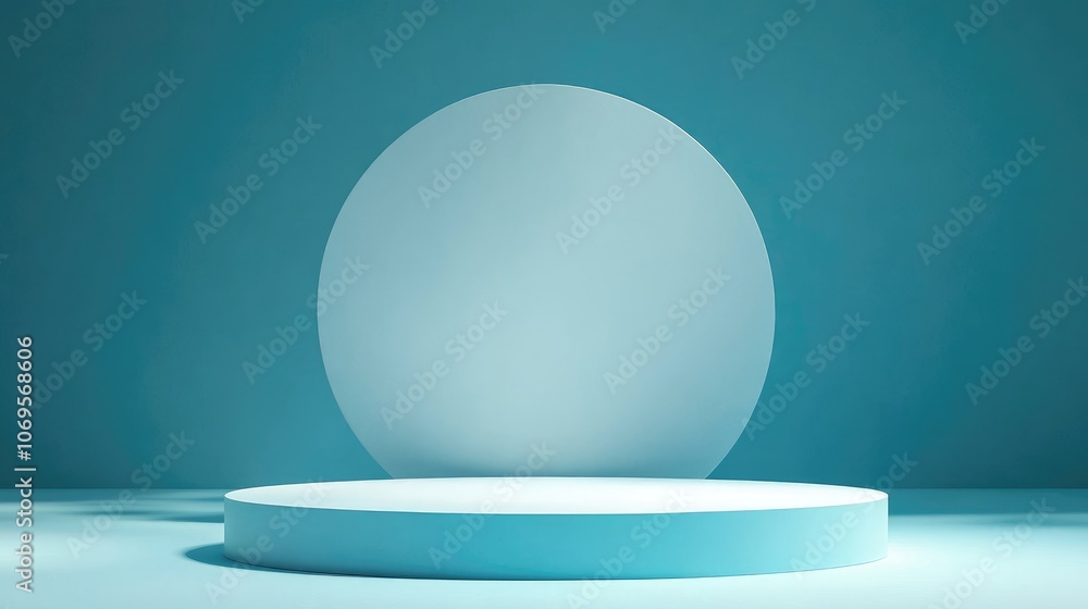 A Blue and White Circular Display Stand on a Blue Background A Blue and White Circular Display Stand on a Blue Background