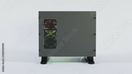 High-Quality 3D Render of Compact RGB PC Build – Small Form Factor Gaming and Workstation Desktop with Custom RGB Lighting and Modern Design.