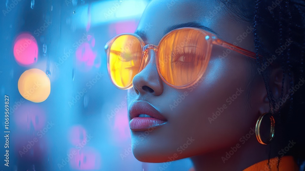 fashionable young woman seen from the side, confidently showcasing her trendy outfit in a chic urban setting. bright city lights create an energetic vibe, highlighting her vibrant personality fashionable young woman seen from the side, confidently showcasing her trendy outfit in a chic urban setting. bright city lights create an energetic vibe, highlighting her vibrant personality