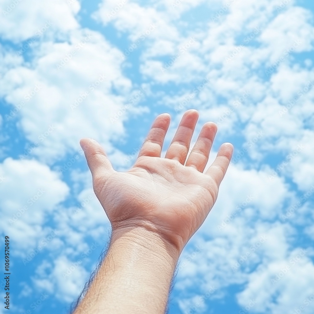 Bright Sky with Hand Reaching Upwards at Midday Bright Sky with Hand Reaching Upwards at Midday