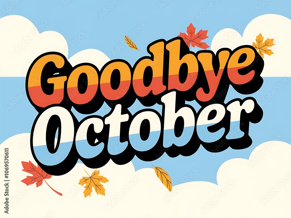 Goodbye October with Falling Autumn Leaves Goodbye October with Falling Autumn Leaves