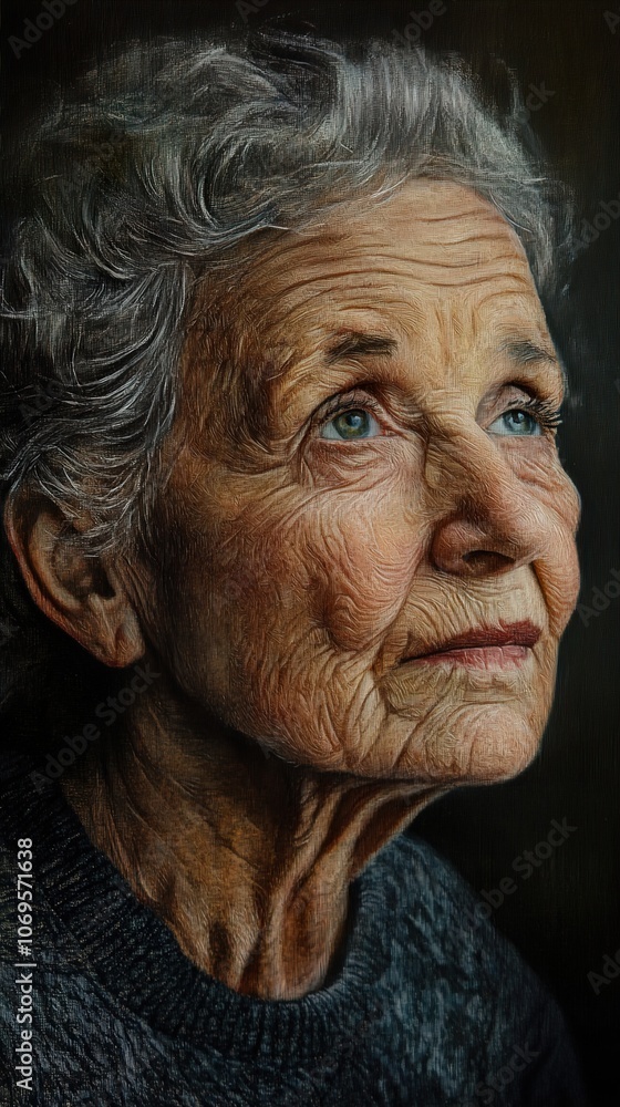 Close-Up Portrait of an Elderly Woman with Wrinkles and a Pensive Expression Close-Up Portrait of an Elderly Woman with Wrinkles and a Pensive Expression