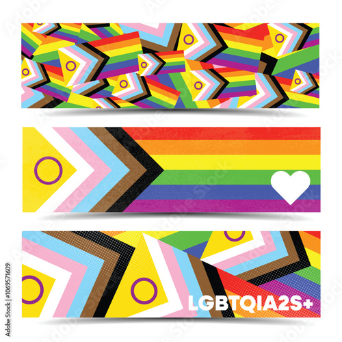 LGBTQIA2S+  family  Intersex Progress Flag vector illustration horizontal banner