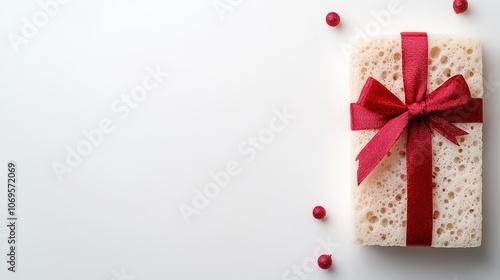 Minimalist Christmas Gift with Red Bow and Sponge Base