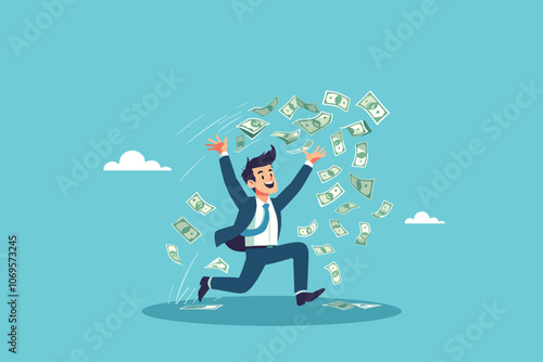 The Sweet Taste of Success, A Happy Millionaire Tosses His Fortune into the Sky