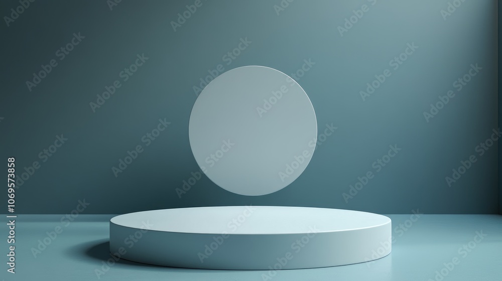 White Oval and Cylinder Platform on a Blue Background White Oval and Cylinder Platform on a Blue Background