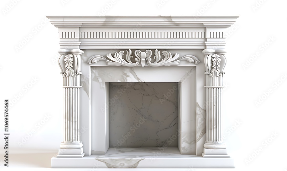 Obraz premium White classic fireplace isolated on white background