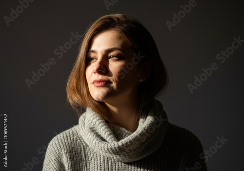 Portrait of a Young Woman in a Gray Sweater