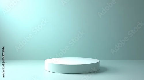 A Single White Cylindrical Platform on a Pale Blue Background