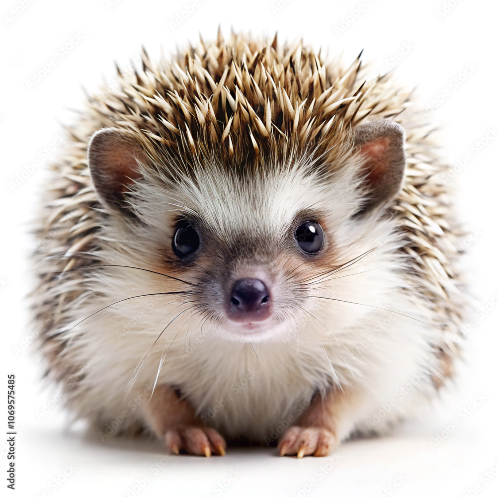 Obraz premium hedgehog on white background. hedgehog, animal, mammal, isolated, wildlife, wild, porcupine, white, ferret, white background, studio, brown, nature, rodent, bristle, cute, small, baby, pet, protection