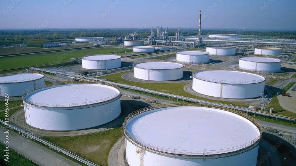 Industrial Oil Storage Tanks in Landscape View Industrial Oil Storage Tanks in Landscape View