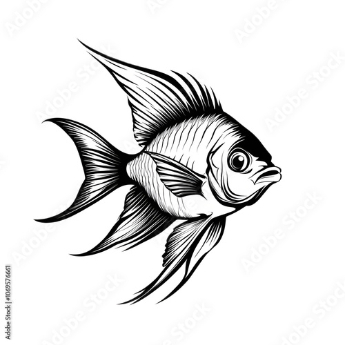 Ornate Fish Illustration in Black and White Style photo