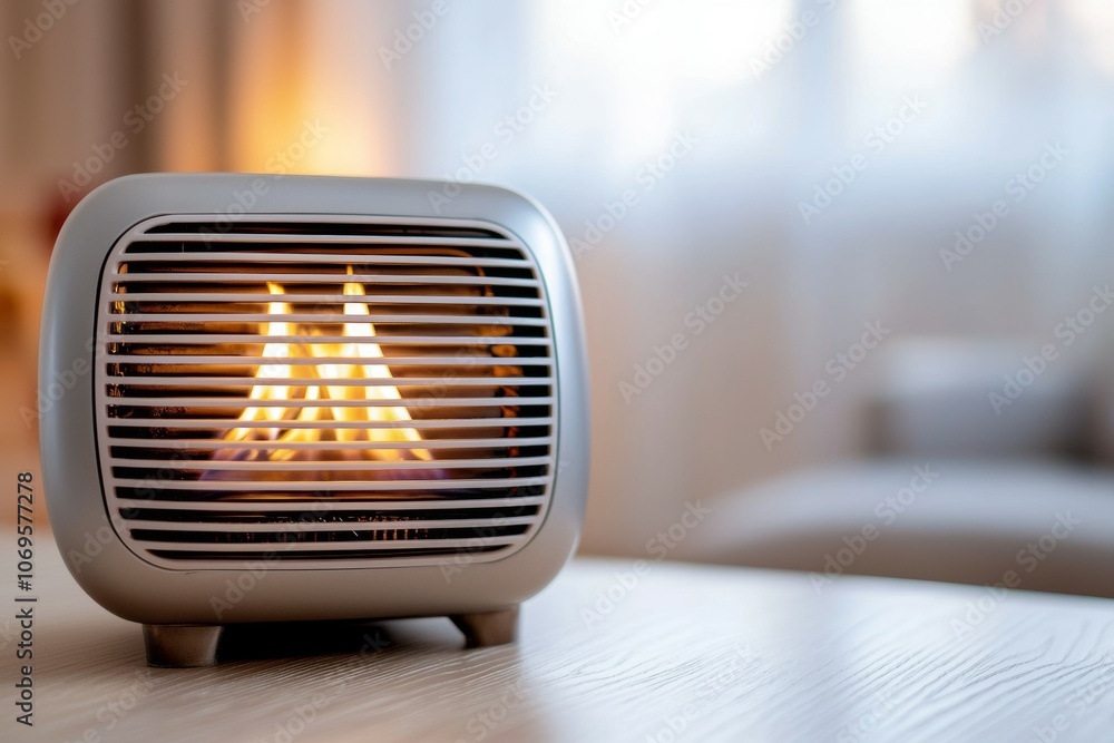 A small heater with a flame on top of it A small heater with a flame on top of it