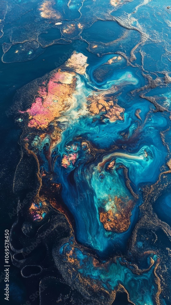Abstract aerial view of colorful ocean patterns, artistic concept Abstract aerial view of colorful ocean patterns, artistic concept