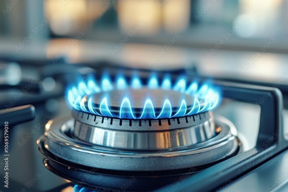 A blue flame is coming out of a stove burner A blue flame is coming out of a stove burner